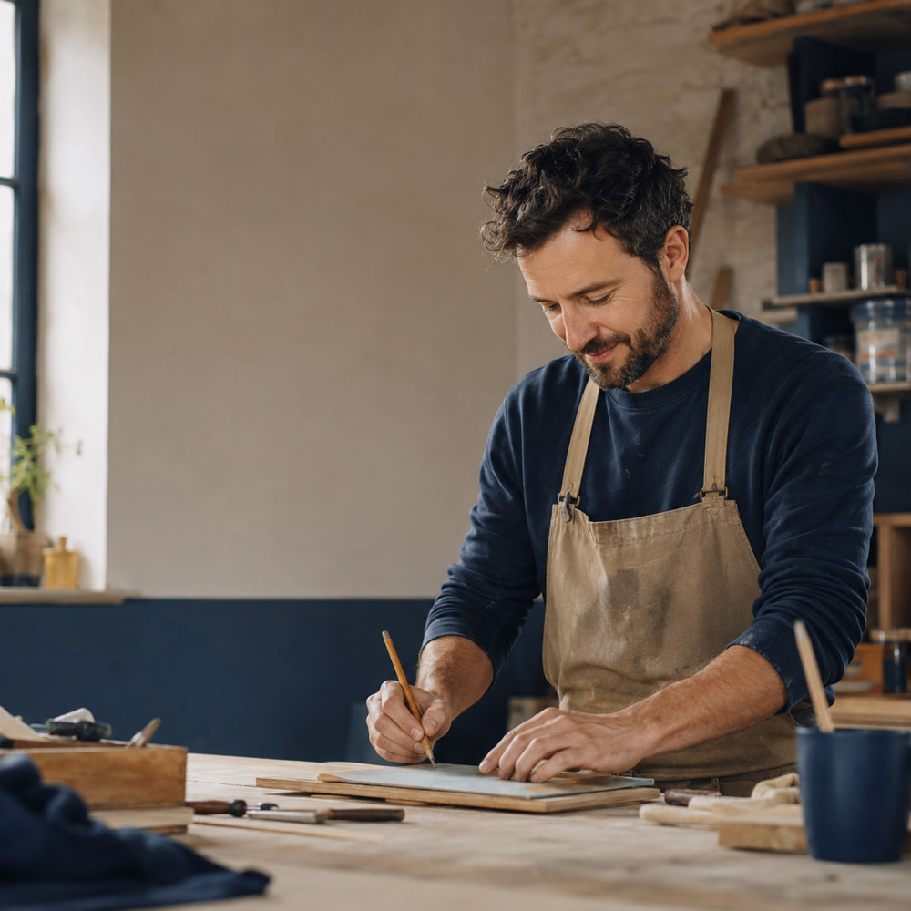Homme engagé dans une reconversion professionnelle vers un métier artisanal