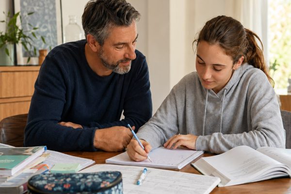 Parent accompagnant un jeune dans sa scolarité